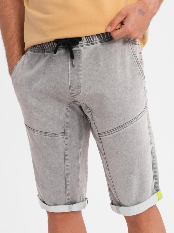 Ombre Clothing Muške traper kratke hlače s dekorativnim prošivanjem - svjetlo sive