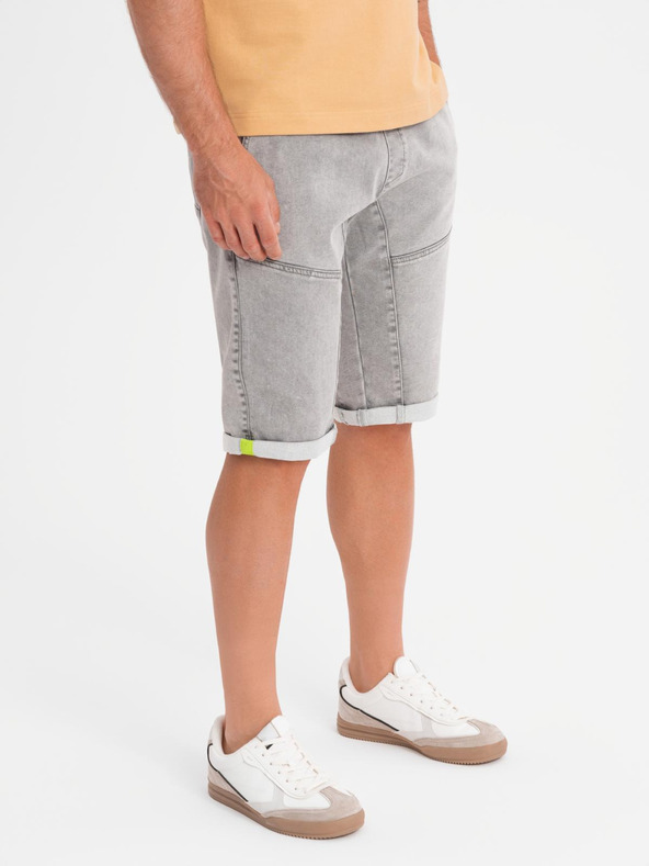 Ombre Clothing Muške traper kratke hlače s dekorativnim prošivanjem - svjetlo sive