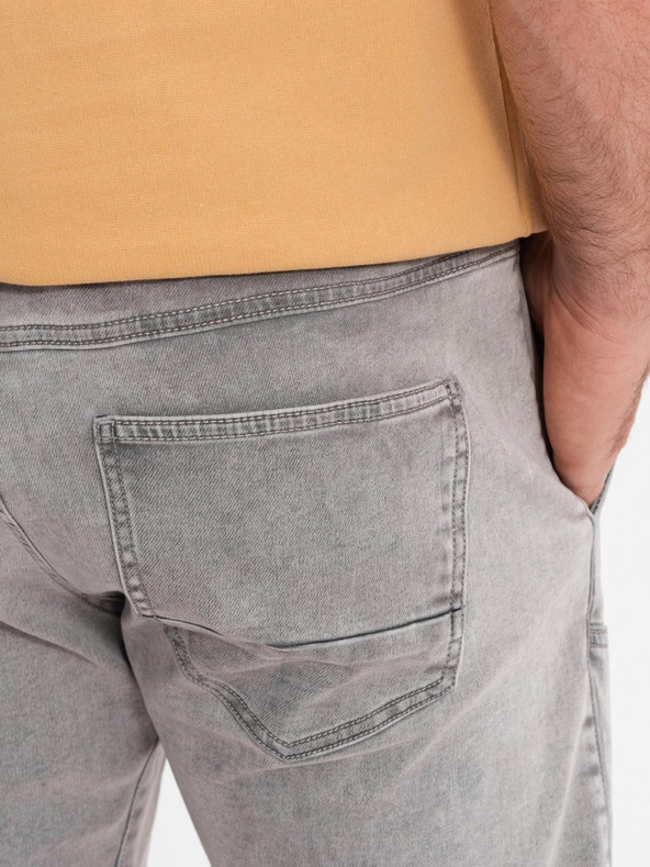 Ombre Clothing Muške traper kratke hlače s dekorativnim prošivanjem - svjetlo sive