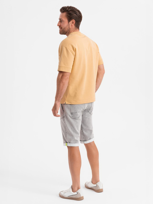 Ombre Clothing Muške traper kratke hlače s dekorativnim prošivanjem - svjetlo sive