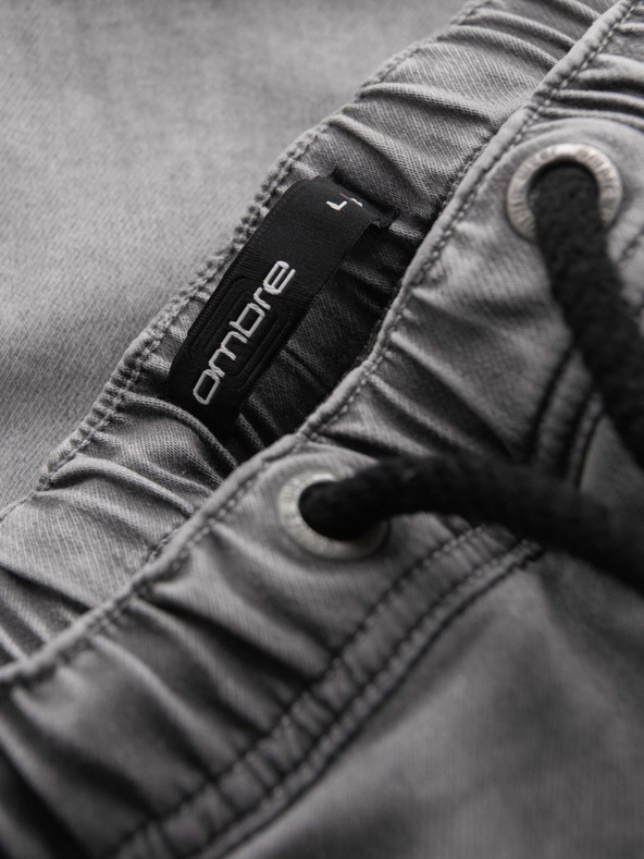 Ombre Clothing Muške traper kratke hlače s dekorativnim prošivanjem - svjetlo sive