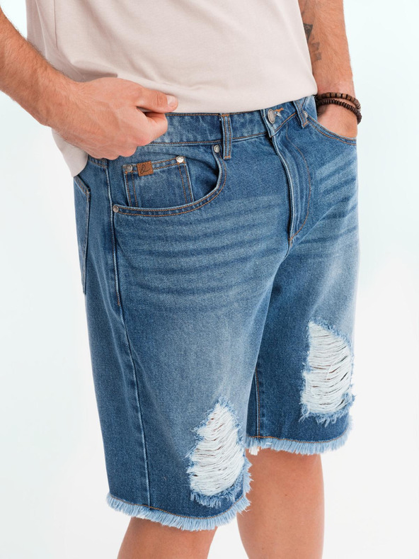 Ombre Clothing Muške traper kratke hlače s rupama i prorezima - plave