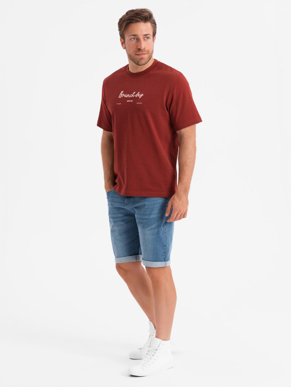 Ombre Clothing Muške traper kratke hlače sa zarolanih nogavica - plave