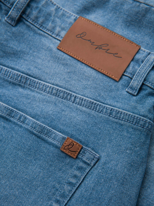 Ombre Clothing Muške traper kratke hlače sa zarolanih nogavica - plave