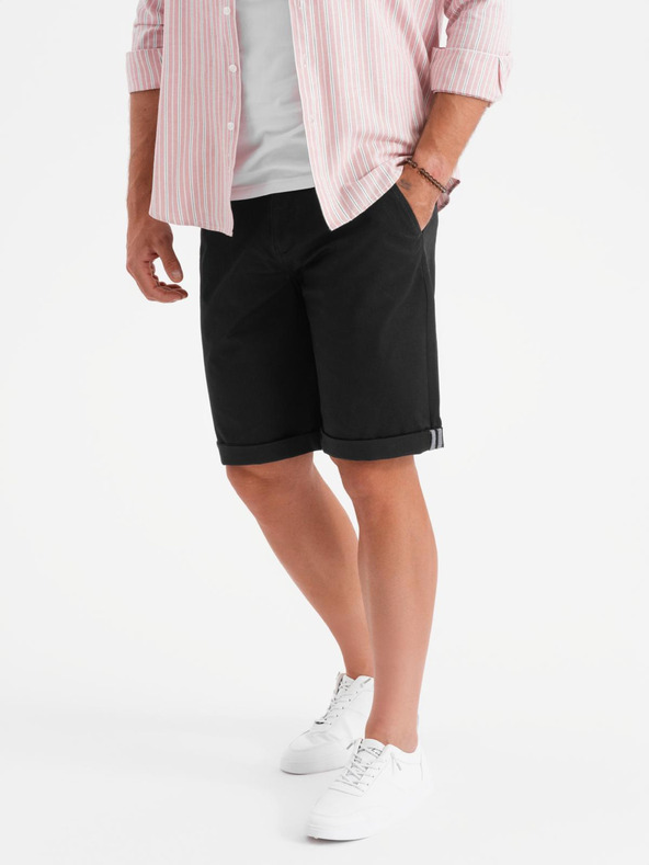 Ombre Clothing Muške klasične chino kratke hlače sa zarolanih nogavica - crne