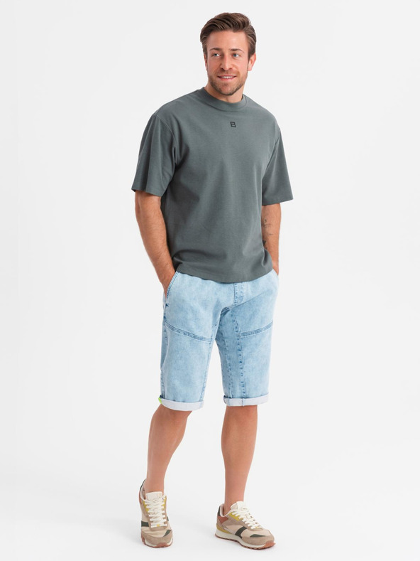 Ombre Clothing Muške kratke traper hlače s dekorativnim štepanjem - svijetloplave