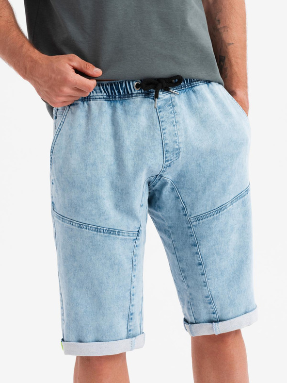 Ombre Clothing Muške kratke traper hlače s dekorativnim štepanjem - svijetloplave