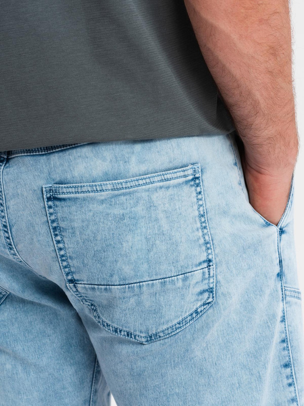 Ombre Clothing Muške kratke traper hlače s dekorativnim štepanjem - svijetloplave