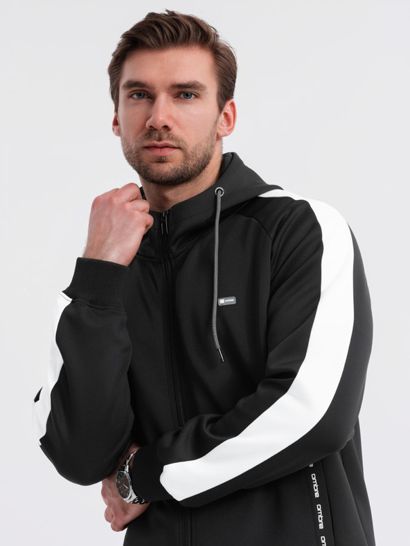 Ombre Clothing Muška zip dukserica s kapuljačom i rubom - crna