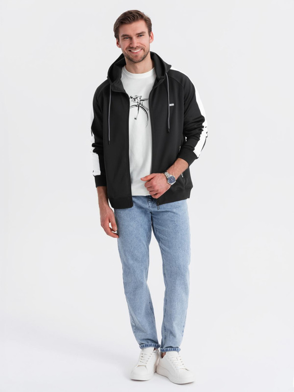 Ombre Clothing Muška zip dukserica s kapuljačom i rubom - crna