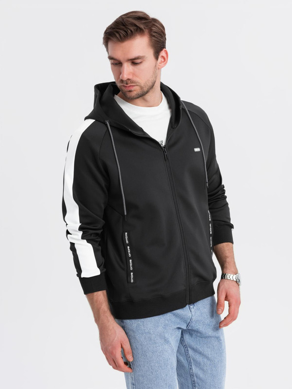 Ombre Clothing Muška zip dukserica s kapuljačom i rubom - crna