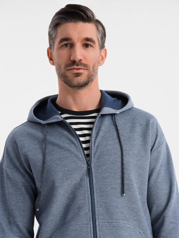 Ombre Clothing Muška mekano strukturirana dukserica s kapuljačom - tamnoplava