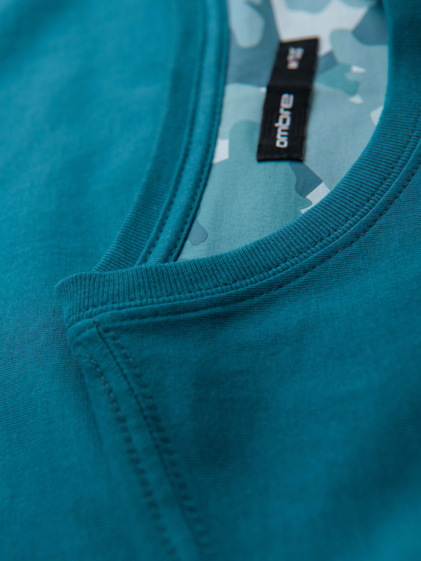 Ombre Clothing Muška pamučna majica s printom džepa - tirkizna