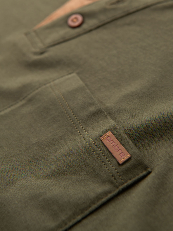 Ombre Clothing Muška majica s gumbima i semiš rubom - tamnomaslinasta