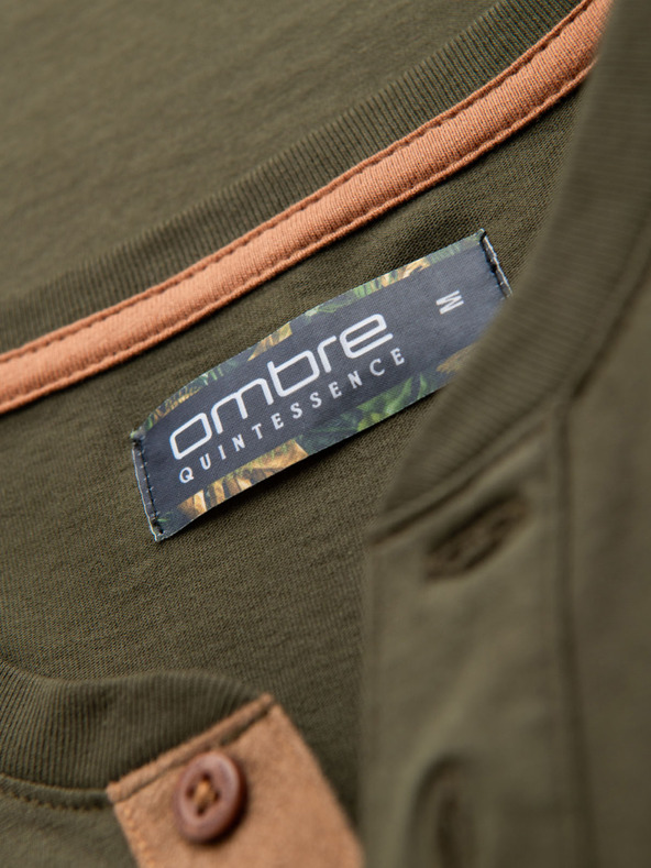 Ombre Clothing Muška majica s gumbima i semiš rubom - tamnomaslinasta