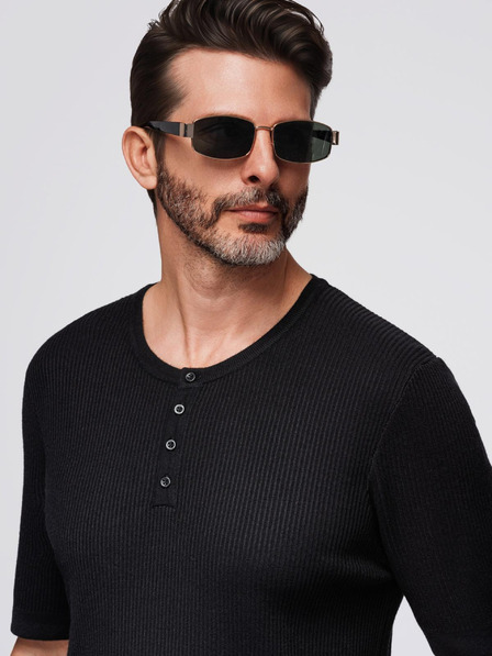 Ombre Clothing Muška pletena majica s gumbima uz izrez - crna