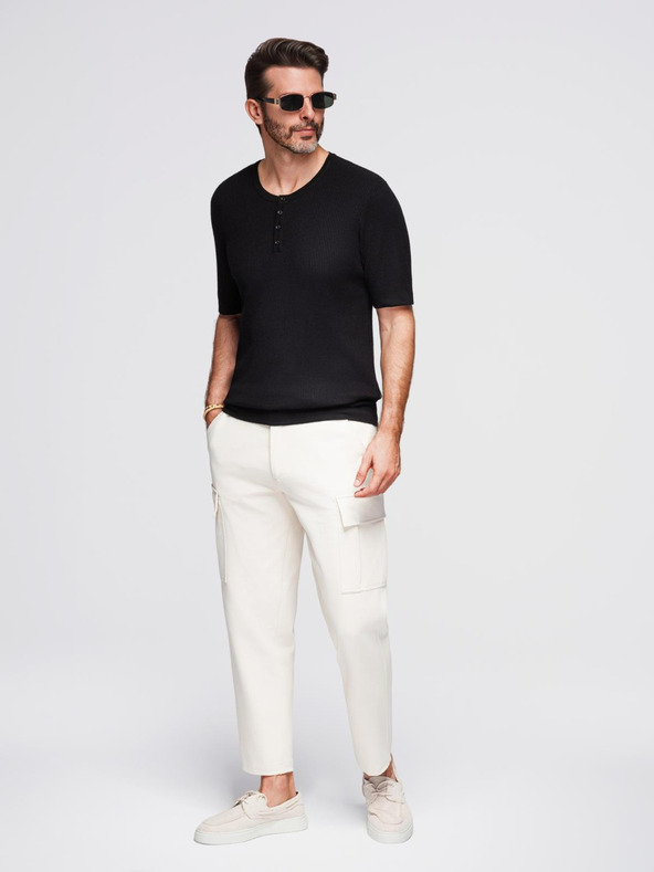 Ombre Clothing Muška pletena majica s gumbima uz izrez - crna