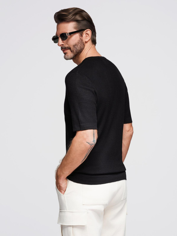 Ombre Clothing Muška pletena majica s gumbima uz izrez - crna