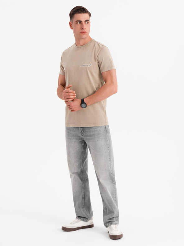 Ombre Clothing Pamučna majica s otiskom na prsima i leđima - tamno bež