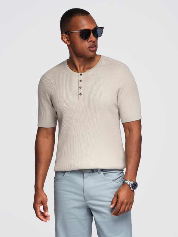 Ombre Clothing Muška pletena majica s gumbima na izrezu - svijetlo siva