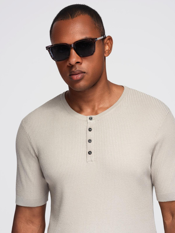 Ombre Clothing Muška pletena majica s gumbima na izrezu - svijetlo siva