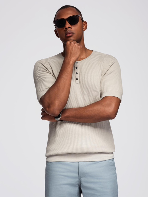 Ombre Clothing Muška pletena majica s gumbima na izrezu - svijetlo siva