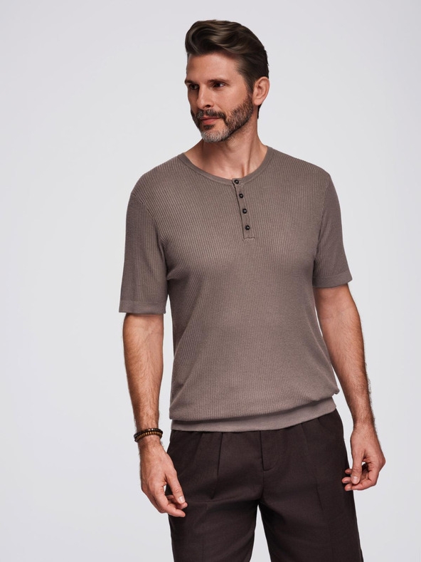 Ombre Clothing Muška pletena majica s gumbima na izrezu - siva