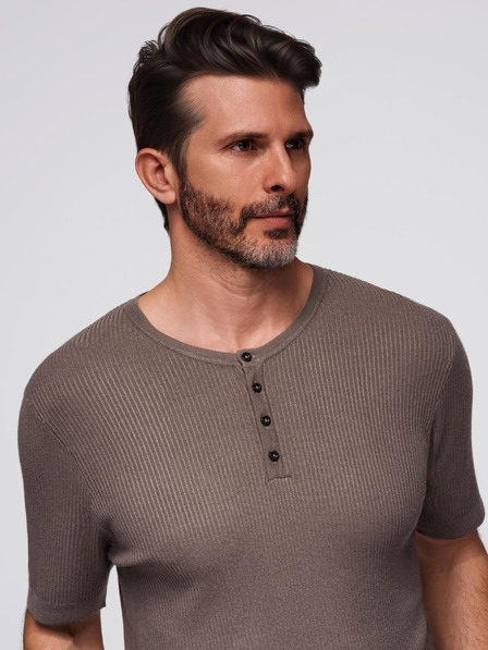 Ombre Clothing Muška pletena majica s gumbima na izrezu - siva