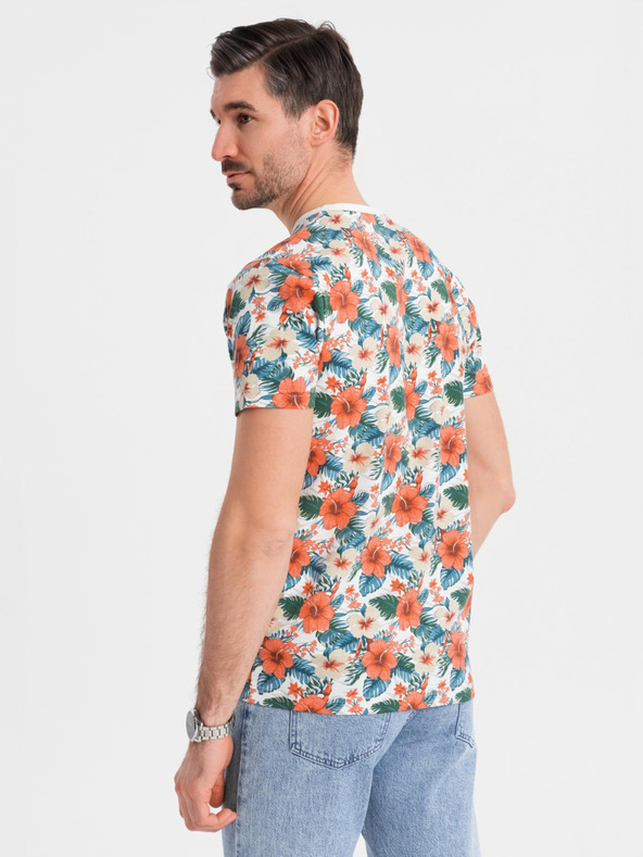 Ombre Clothing Muška pamučna majica s cvjetnim uzorkom i cjelovitim otiskom - bijela