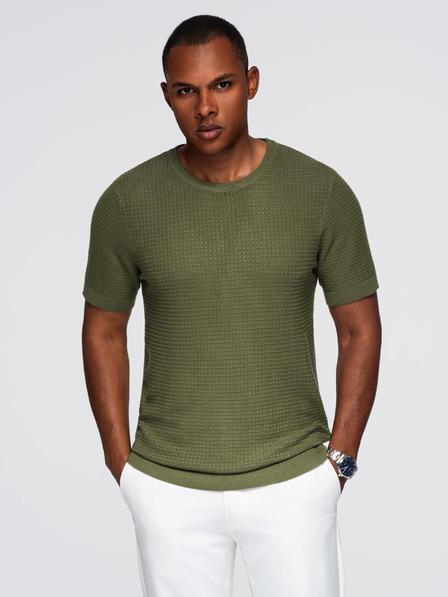 Ombre Clothing Muška strukturirana pletena majica - maslinasta