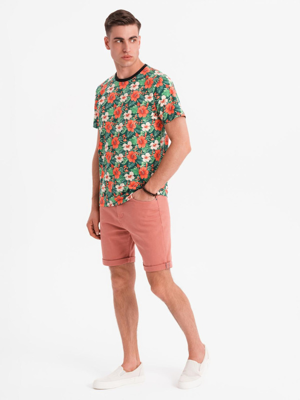 Ombre Clothing Muška pamučna majica s cvjetnim otiskom - crna