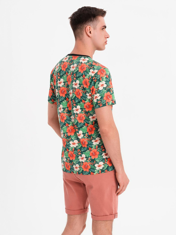 Ombre Clothing Muška pamučna majica s cvjetnim otiskom - crna