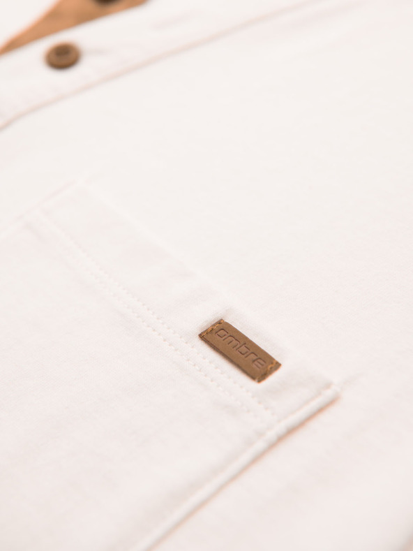 Ombre Clothing Muška majica s gumbastim izrezom i semiš rubom - bijela