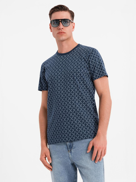 Ombre Clothing Muška pletena majica s cjelovitim otiskom - tamno plava