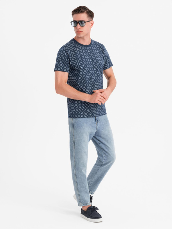 Ombre Clothing Muška pletena majica s cjelovitim otiskom - tamno plava