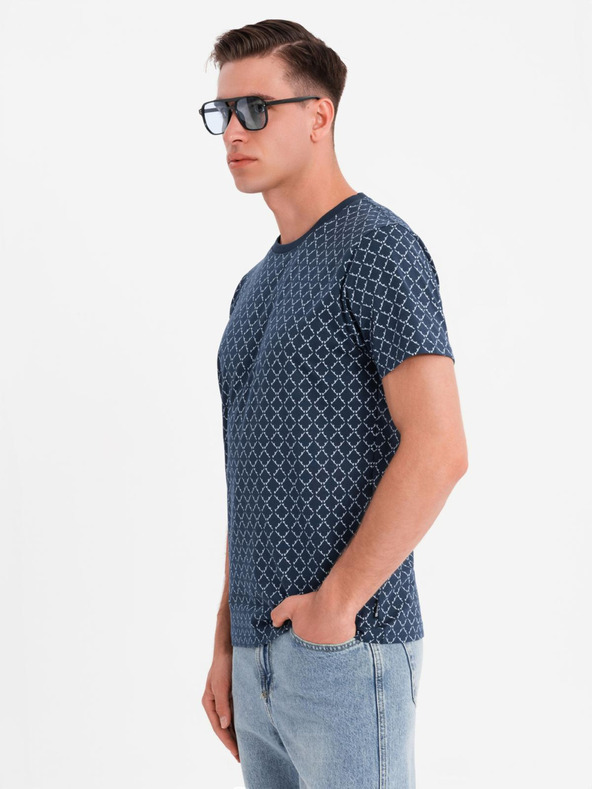 Ombre Clothing Muška pletena majica s cjelovitim otiskom - tamno plava