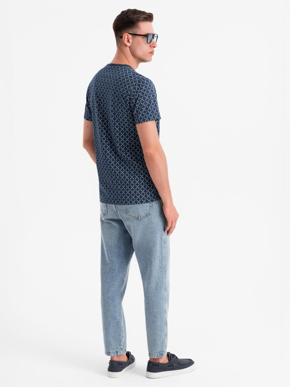 Ombre Clothing Muška pletena majica s cjelovitim otiskom - tamno plava