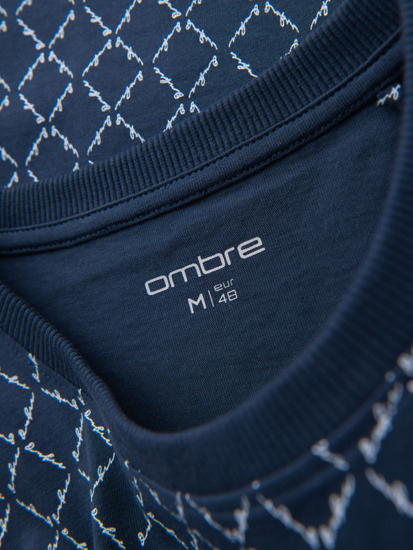 Ombre Clothing Muška pletena majica s cjelovitim otiskom - tamno plava