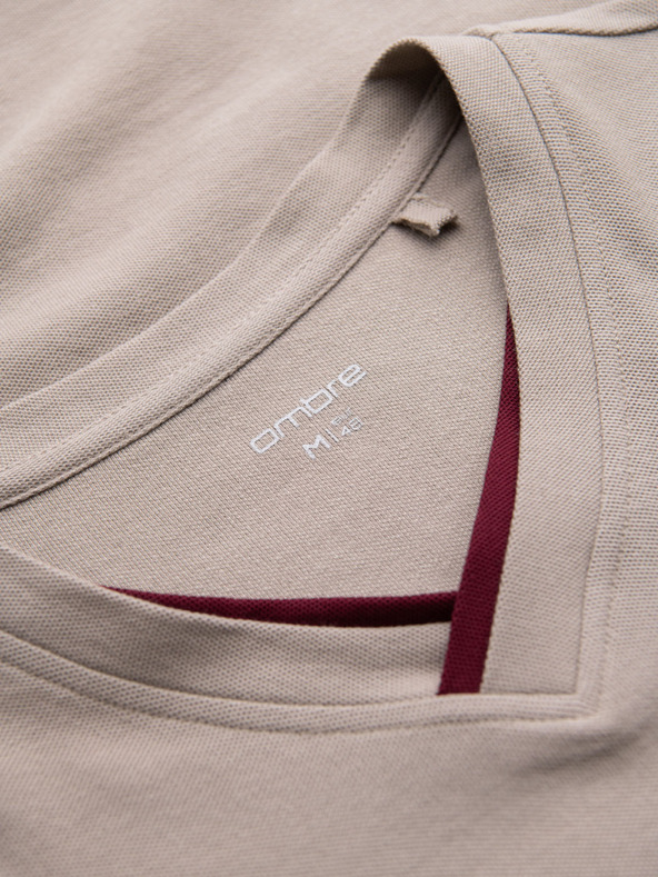 Ombre Clothing Muška majica s kontrastnim umetcima i V-izrezom - bež