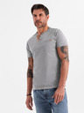 Ombre Clothing Muška majica s gumbastim izrezom i semiš rubom - siva