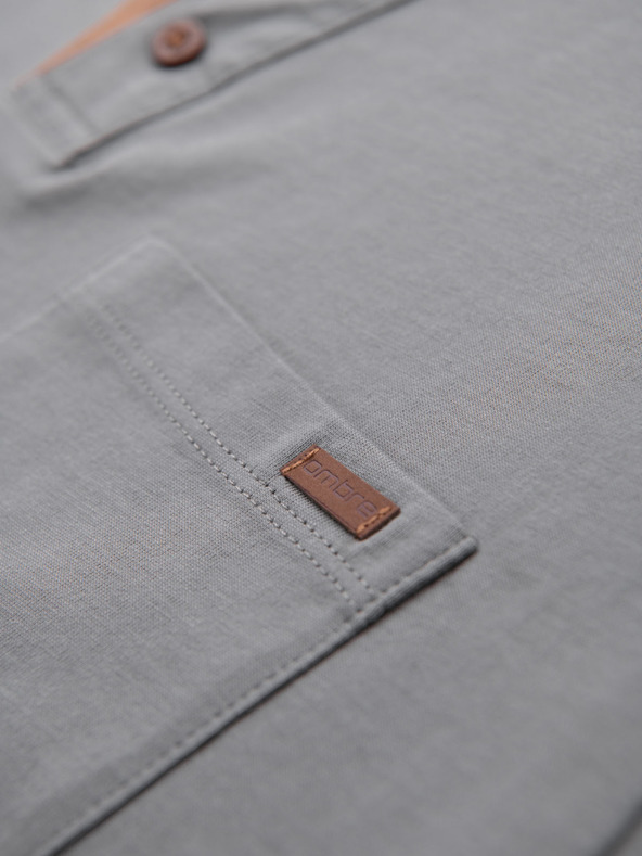 Ombre Clothing Muška majica s gumbastim izrezom i semiš rubom - siva