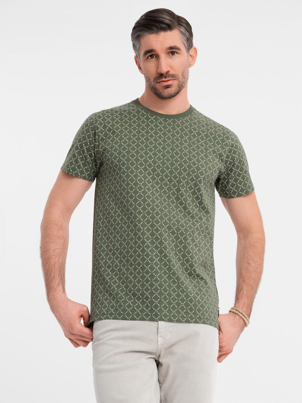 Ombre Clothing Muška pletena majica s cjelovitim otiskom - maslinasta