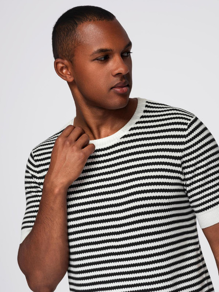 Ombre Clothing Muška mornarsko prugasta pletena majica s prorezima - crno-bijela