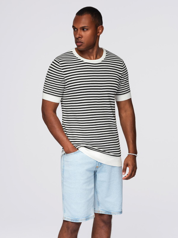 Ombre Clothing Muška mornarsko prugasta pletena majica s prorezima - crno-bijela