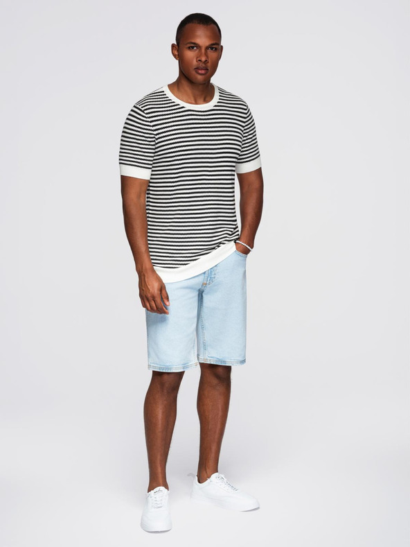 Ombre Clothing Muška mornarsko prugasta pletena majica s prorezima - crno-bijela