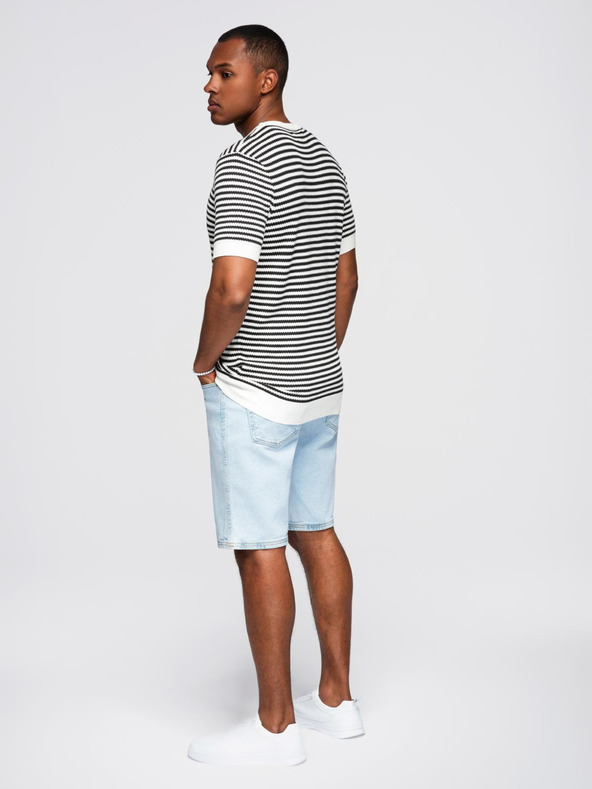 Ombre Clothing Muška mornarsko prugasta pletena majica s prorezima - crno-bijela