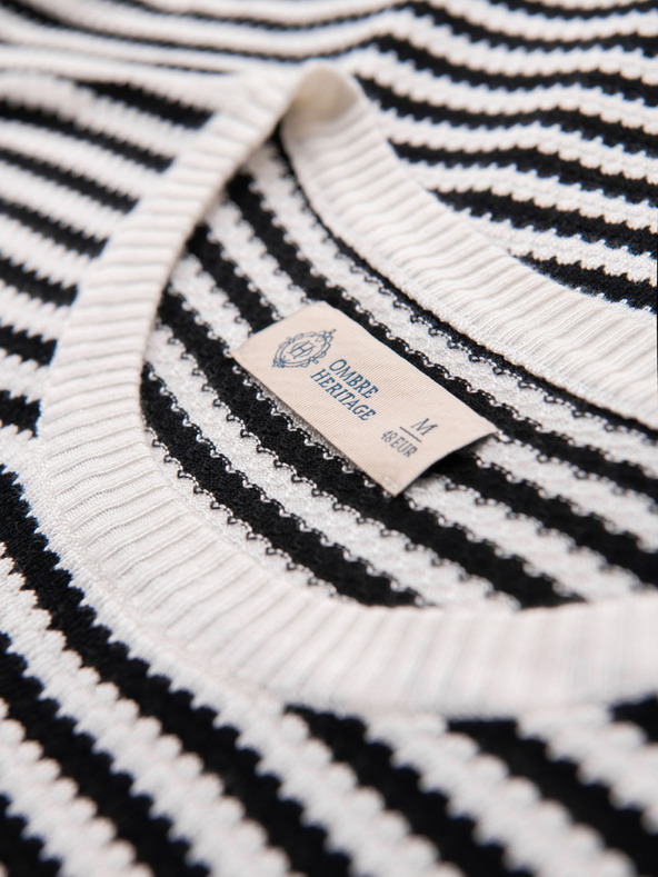 Ombre Clothing Muška mornarsko prugasta pletena majica s prorezima - crno-bijela