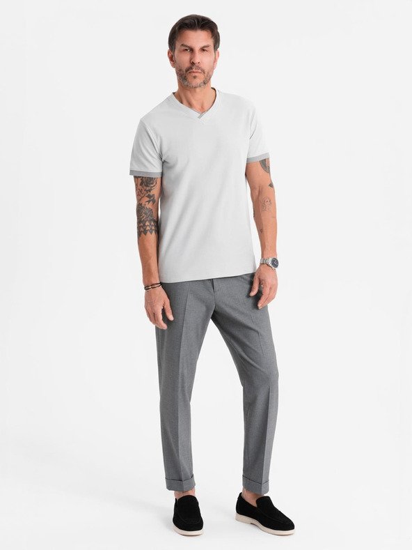 Ombre Clothing Muška majica s kontrastnim umetcima i V-izrezom - svijetlo siva