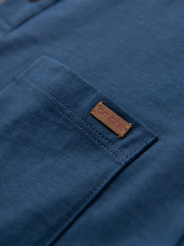 Ombre Clothing Muška majica s gumbastim izrezom i semiš rubom - tamno plava