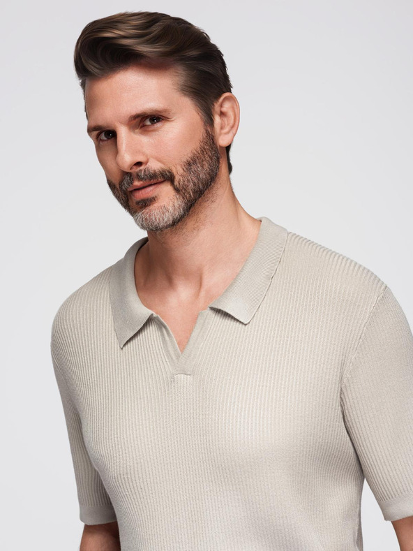 Ombre Clothing Muška polo majica bez gumba s otvorenim ovratnikom - svijetlo siva